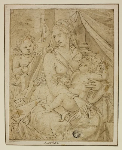 Virgin and Child with the Infant John the Baptist by Luca Penni, drawing, 1540-1556