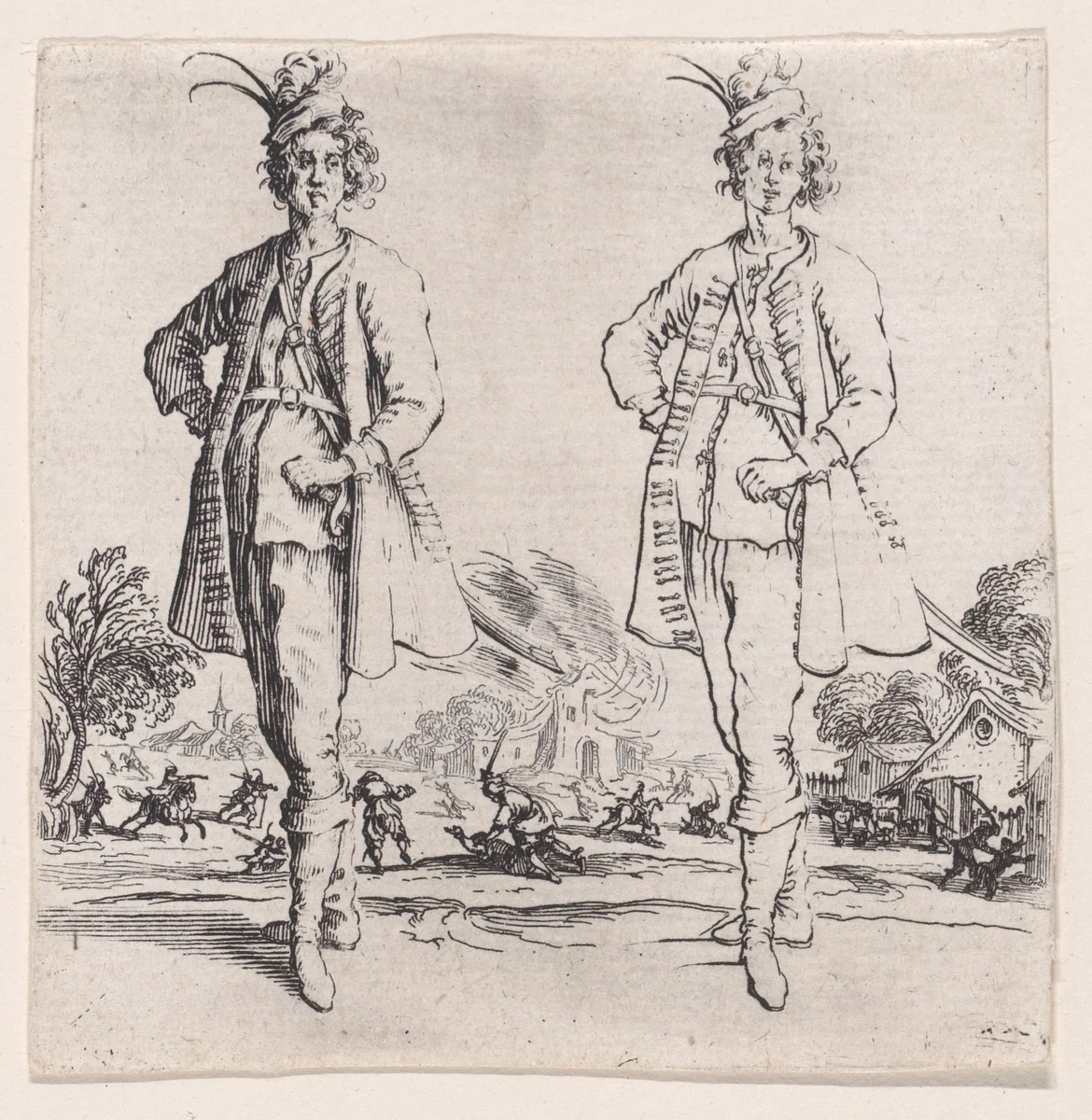 Le Turc vu de Face, La Main Droite Posée sur la Hanche (Front View of the Turk, Right Hand Placed on Hip), from "Varie Figure" (Various Figures) by Jacques Callot, print, 1615-1625