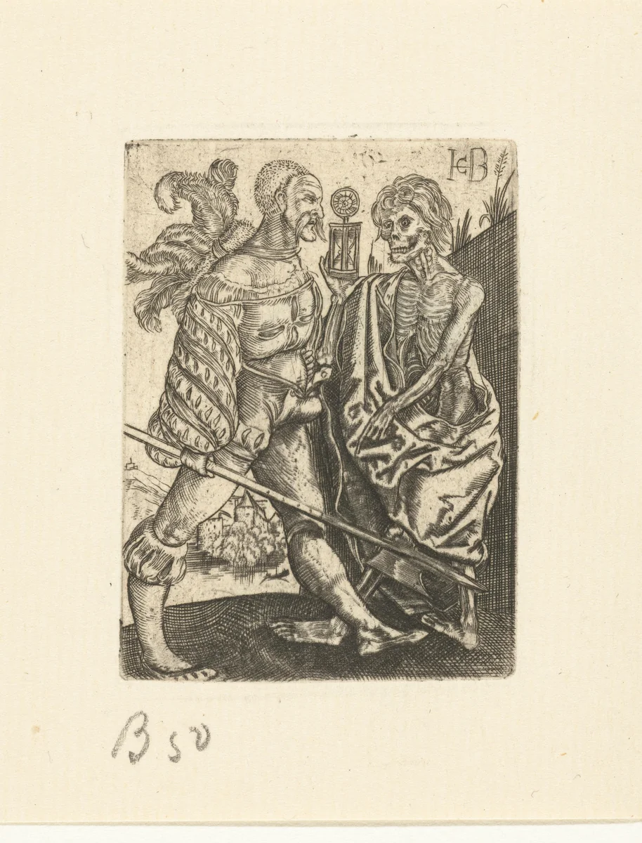 Hellebaardier en de Dood met zandloper by Unknown, print, 1510-1569