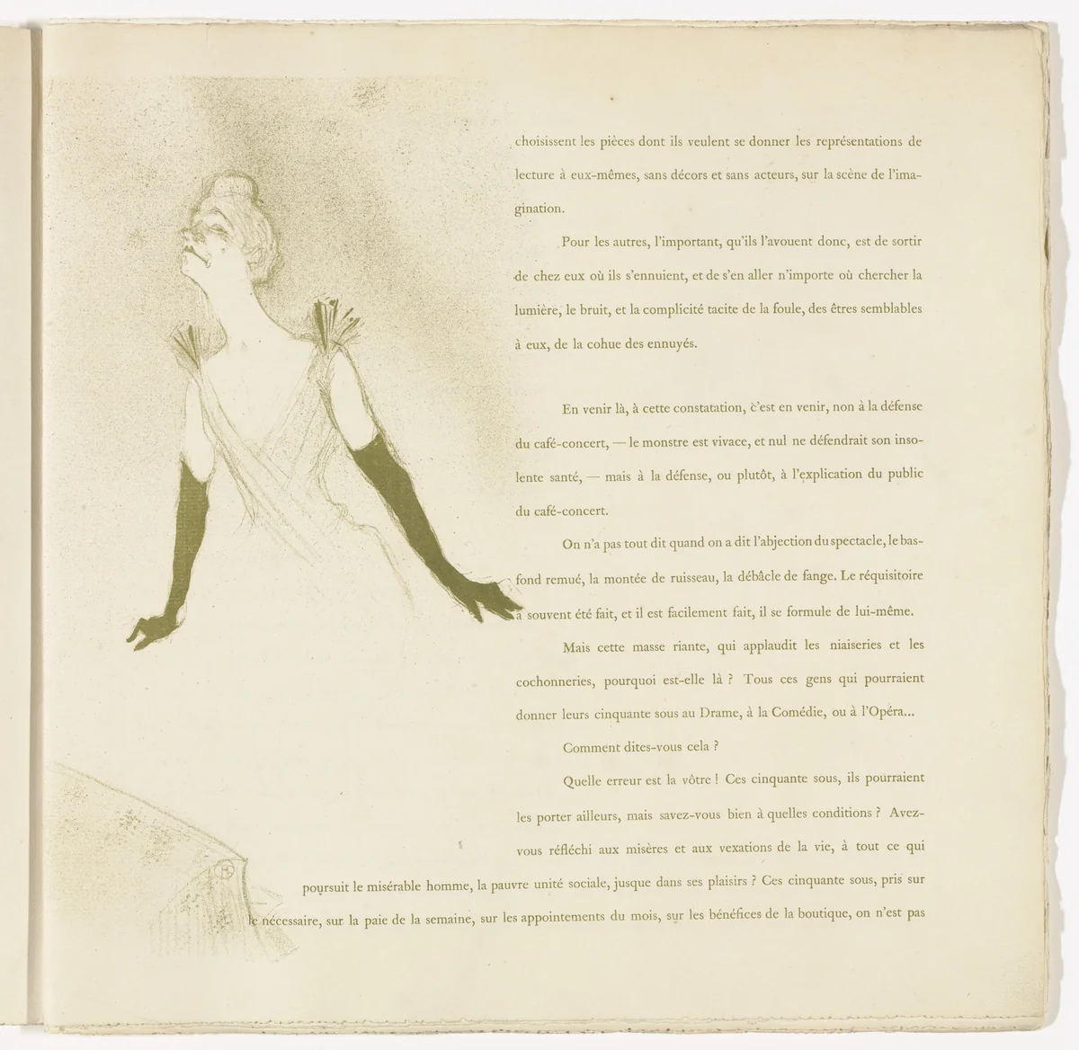 Plate 4 (in-text plate, folio 7) from Yvette Guilbert by Henri de Toulouse-Lautrec, illustrated book, 1894