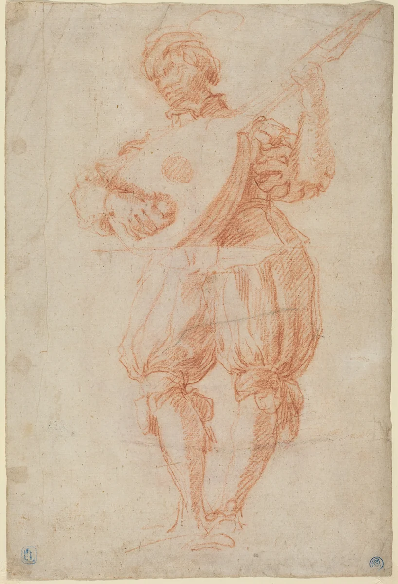 Man Playing a Lute [recto] by Matteo Rosselli, drawing, 1578-1650