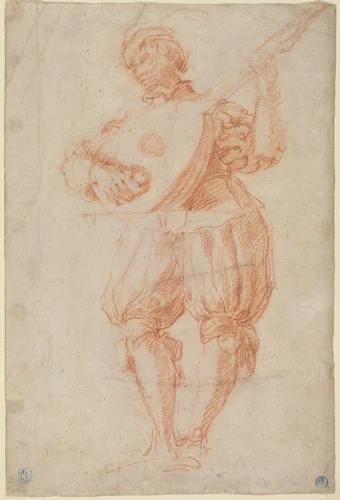 Man Playing a Lute [recto] by Matteo Rosselli, drawing, 1578-1650