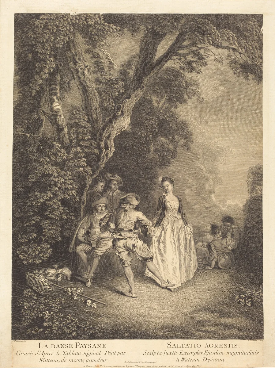 The Peasant Dance by Antoine Watteau, print, 1698-1772