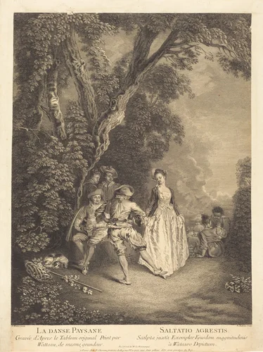 The Peasant Dance by Antoine Watteau, print, 1698-1772