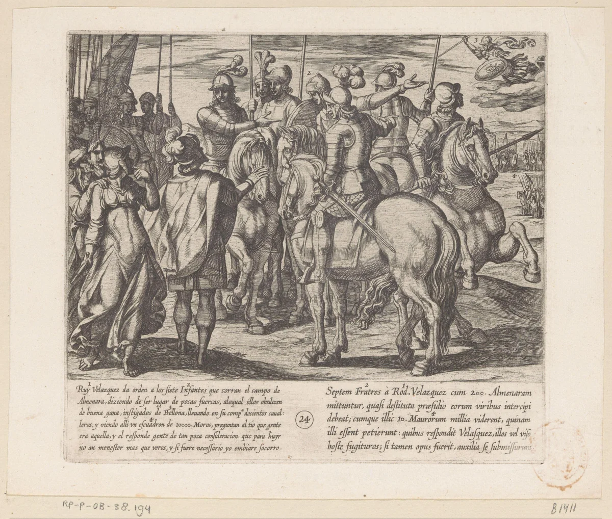 Ruy Velazquez geeft de zonen van Lara hun opdracht by Antonio Tempesta, print, 1612