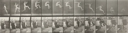 Man Jumping, Running Broad Jump: Plate 159 from Animal Locomotion (1887) by Eadweard Muybridge, photograph, 1884