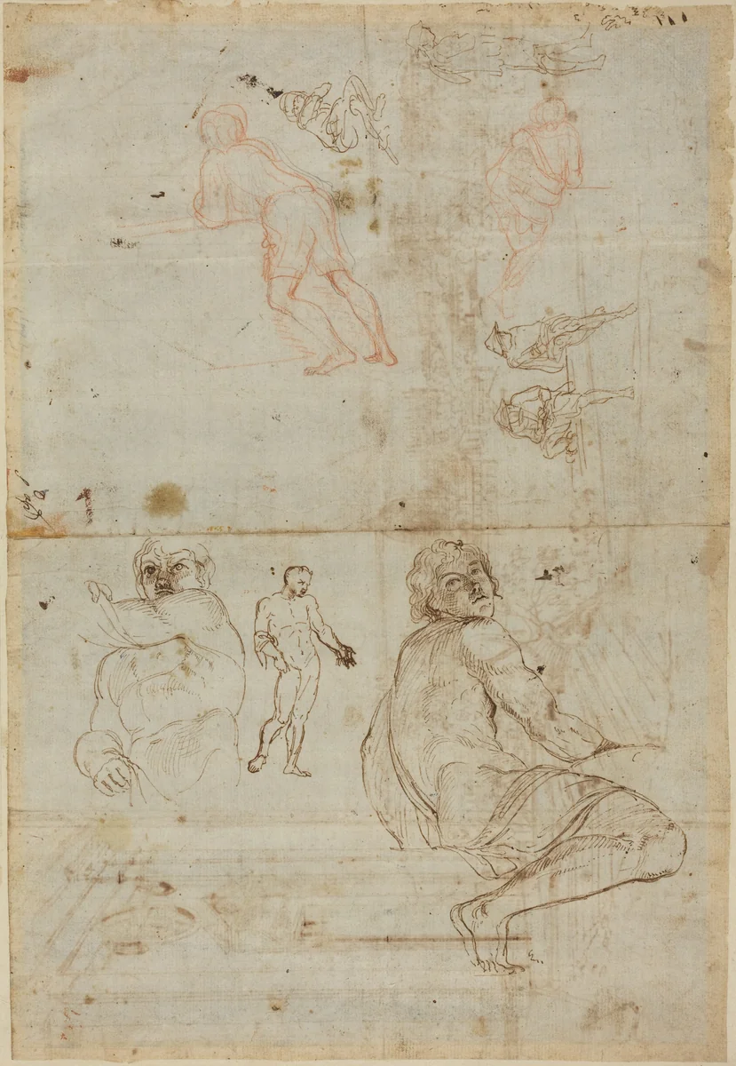 Figures from the Farnese Palace and from Life by Gaspar van Wittel; Annibale Carracci, drawing, 1710