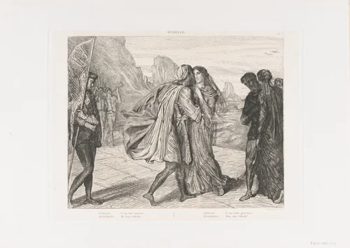 "O my fair warrior!": plate 5 from Othello (Act 2, Scene 1) by Théodore Chassériau, print, 1844-1900