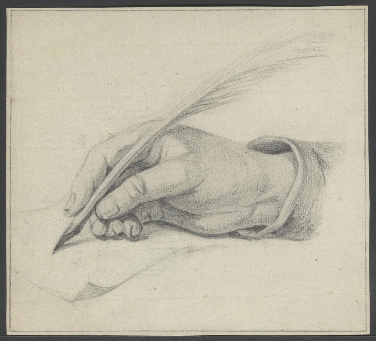 Hand met veer by Jean Bernard, drawing, 1775-1833