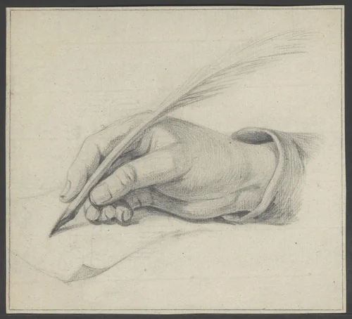 Hand met veer by Jean Bernard, drawing, 1775-1833