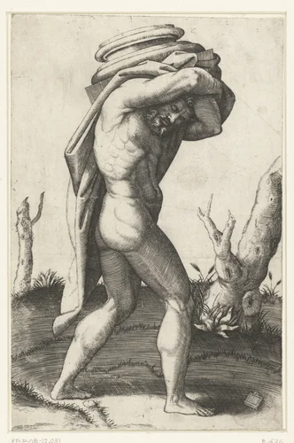 Naakte man draagt basis van zuil op zijn rug by Unknown, print, 1517-1520