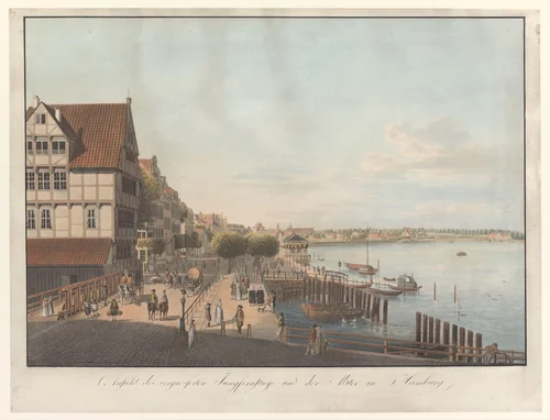 Gezicht op de Jungfernstieg te Hamburg by Leopold Beyer, print, 1799-1877