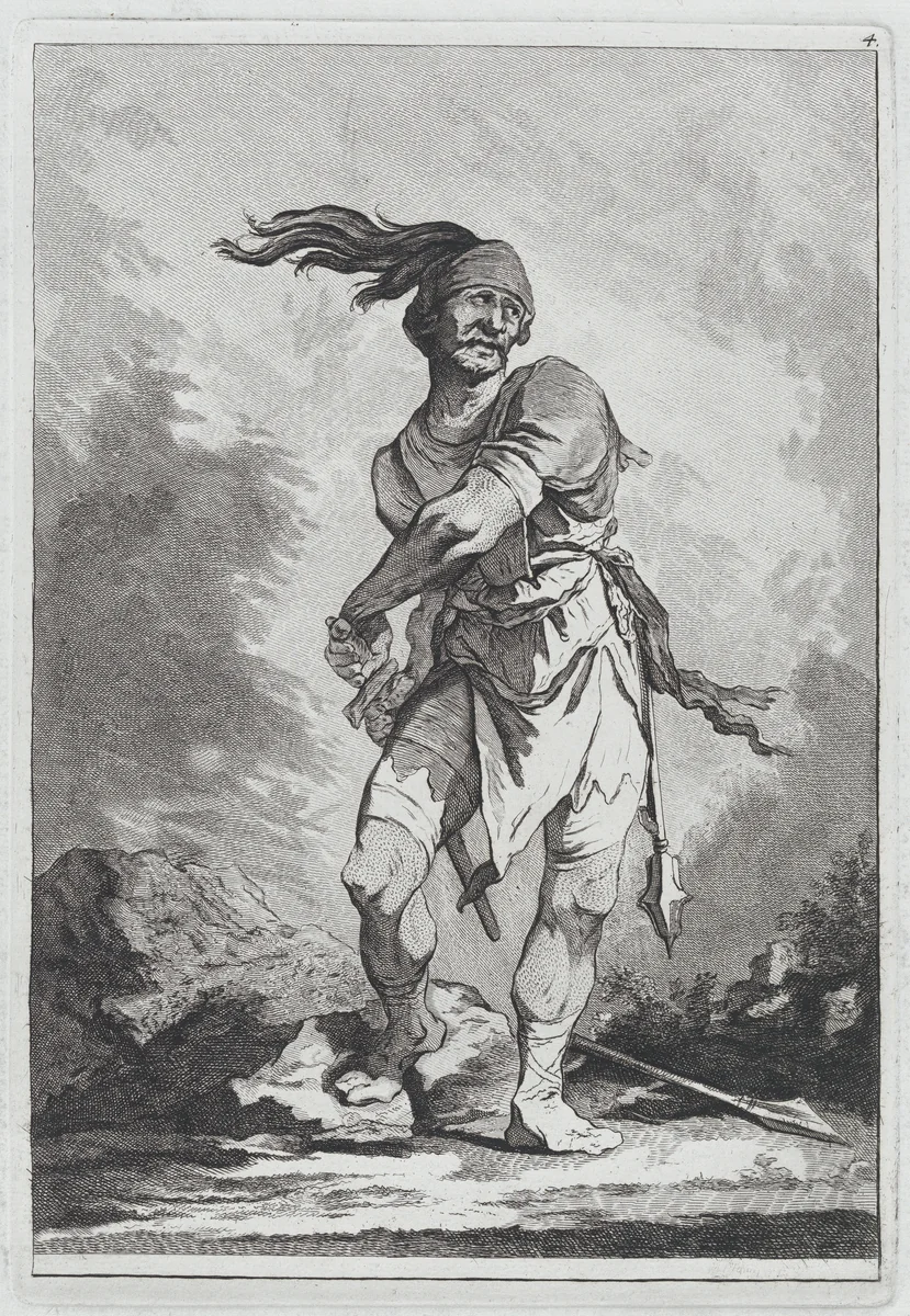 Standing Soldier Drawing his Sword by Matthias Pfenninger, print, 1764