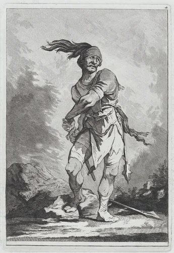 Standing Soldier Drawing his Sword by Matthias Pfenninger, print, 1764
