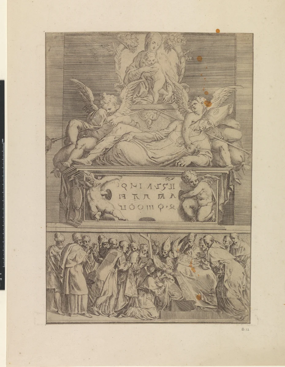 Graf van een bisschop by Battista Angolo del Moro, print, 1524-1575