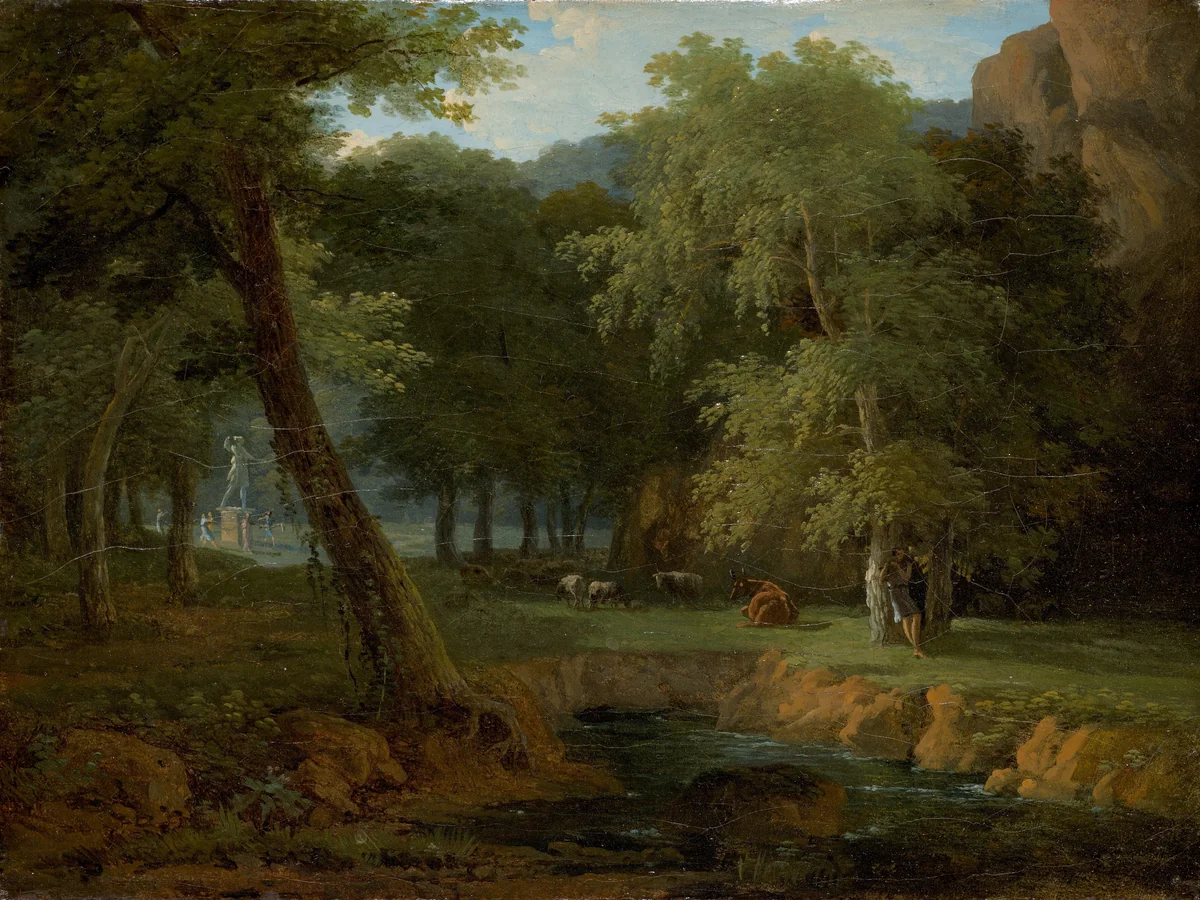 Woodland Scene with Nymphs and a Herm by Jean-Victor Bertin, painting, 1810