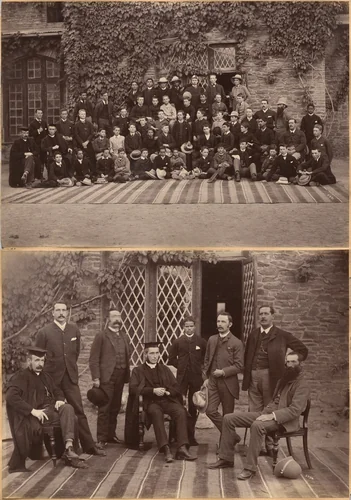Principal and Teachers of Bishop Cotton School, Shimla (recto); Middle Class Students and Staff, Bishop Cotton School, Shimla (verso) by Raja Deen Dayal, photograph, 1877-1892