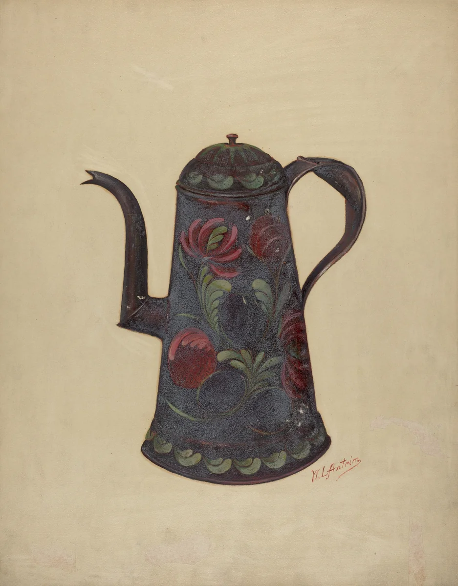 Toleware Coffee Pot by William Antrim, index of american design, 1936