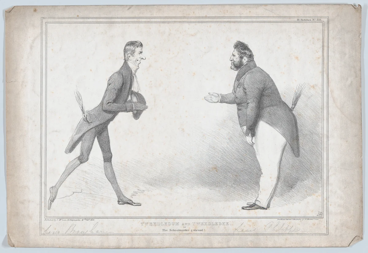 Tweedledum and Tweedledee, or, The Schoolmaster [i]s abroad! by John Doyle, print, 1835