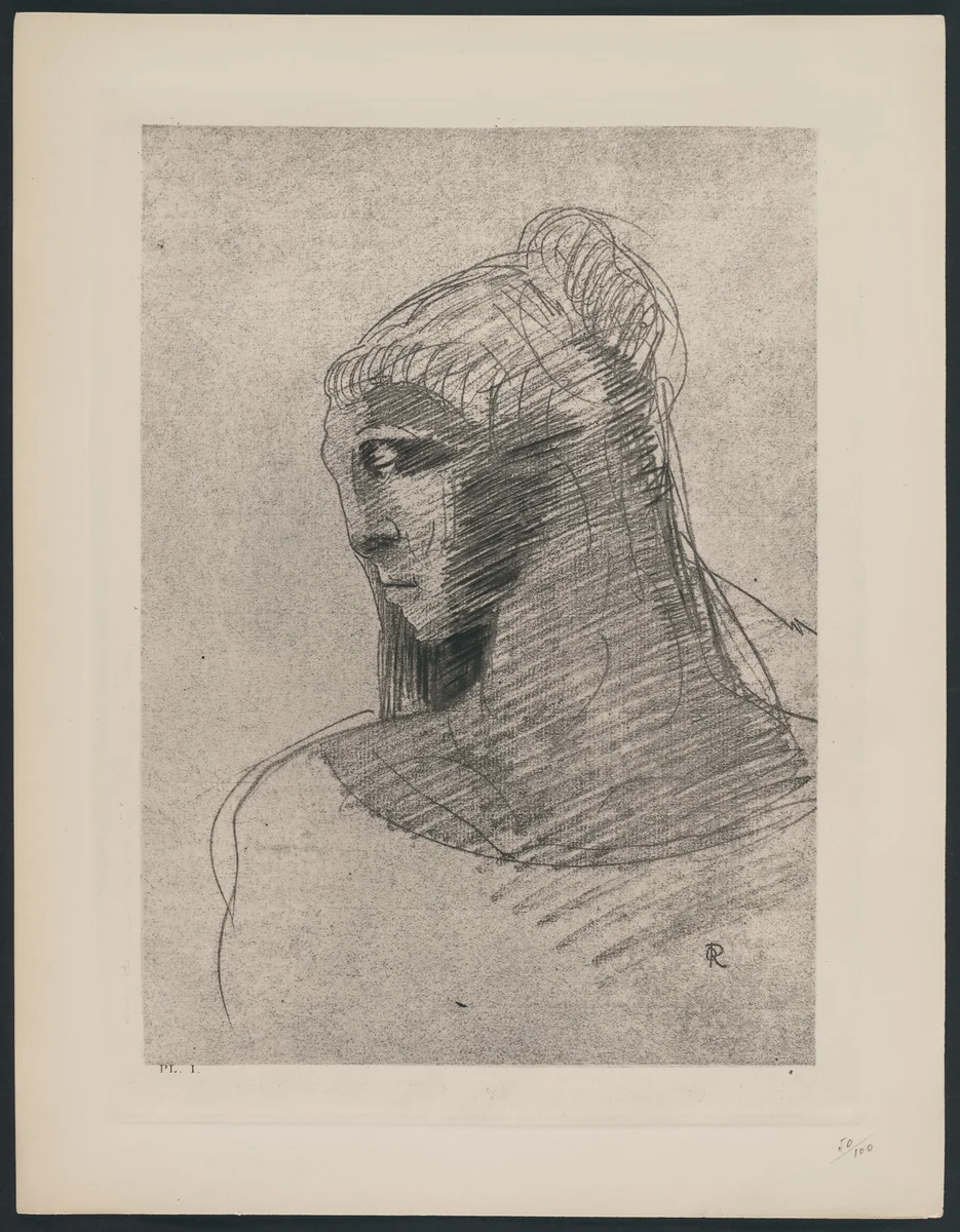 I Adore You as I Adore the Vault of the Night Sky, O Vessel of Sadness, O Tall Silent Woman (Je t'adore à l'égal de la voûte nocturne. O vase de tristesse, o grande taciturne) from The Flowers of Evil (Les Fleurs du mal) by Odilon Redon, print, 1890