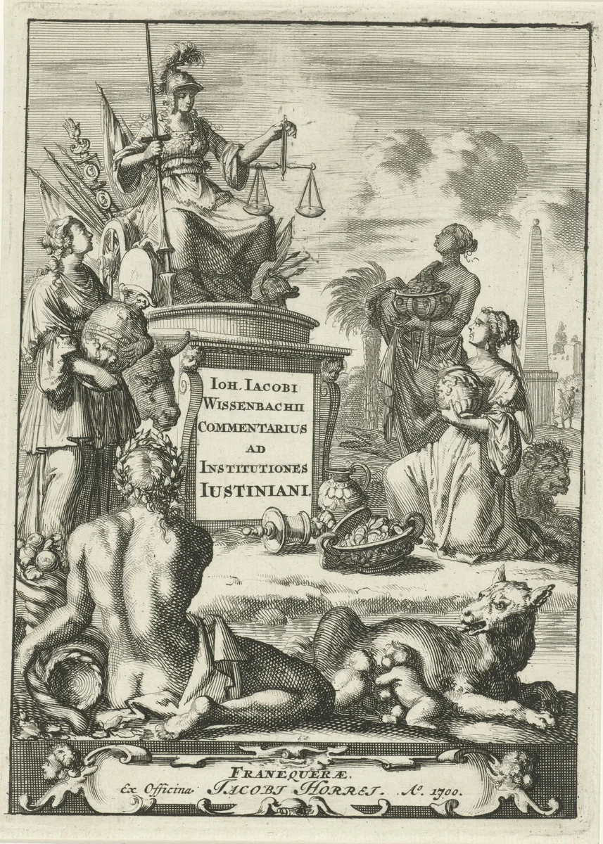 Rome omringd door Europa, Afrika en Azië by Jan Luyken, print, 1700