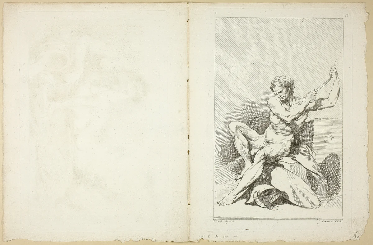 Page 45 and Page 48, from Seconde Livre de Figures d'Academies Gravées en Partie par les Professeurs de l’Académie Royale by François Boucher, print, 1745