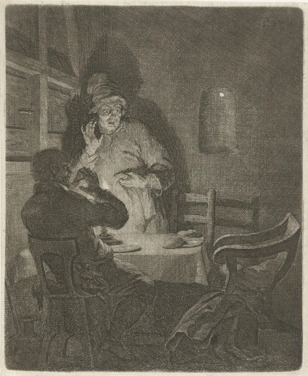 Maaltijd in Emmaüs by Arnold Houbraken, print, 1718