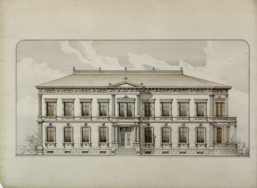 Design Studies, Elevation of a Villa, Presentation Elevation by Carl Furst, drawing, 1870-1880