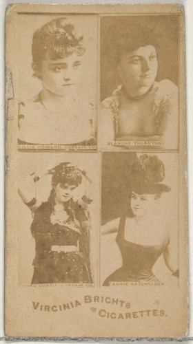 Lillie Howard, Corsair Co./ Blanche Thornton/ Laura Curtis, Corsair Co./ Fannie Batchelder, from the Actors and Actresses series (N45, Type 4) for Virginia Brights Cigarettes by Allen & Ginter, photograph, 1885-1891