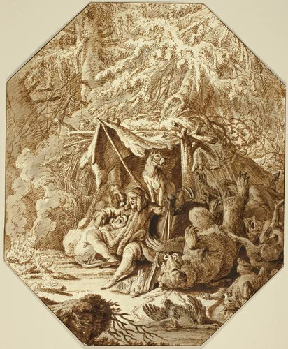 The Daring Hunter, Enduring in Winter by Johann Elias Ridinger, drawing, 1718-1767