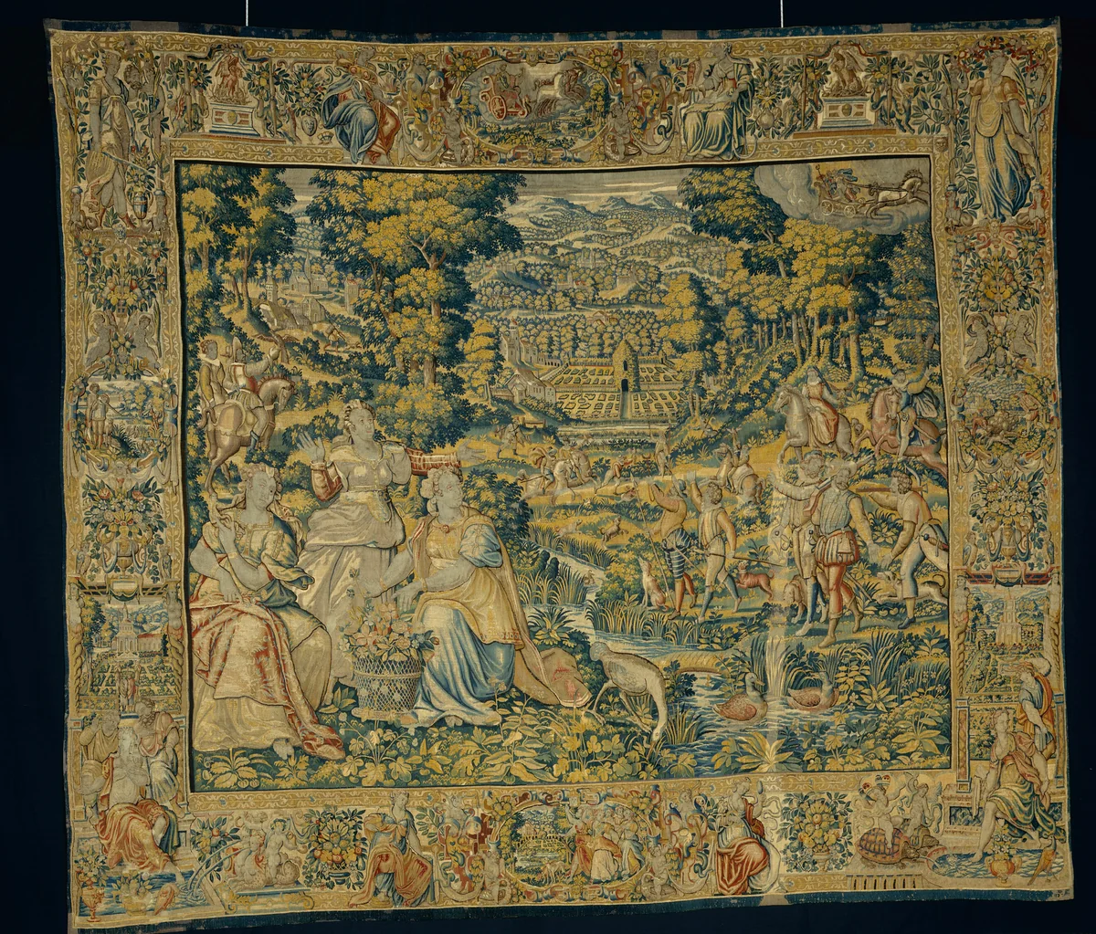 Pluto and Proserpina with Falconry by Adriaen Collaert, textile, 1590-1610