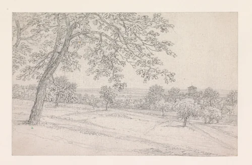 Glooiende weilanden met bomen in de lente by Georges Michel, drawing, 1773-1843