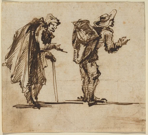 An Old Man with a Cape and a Rustic with a Backpack by Giovanni Battista Piranesi, drawing, 1750-1760