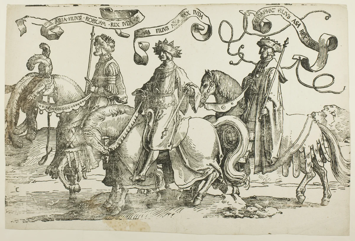 Abijah, Asa, Jehosafat, plate two, from The Twelve Kings of Israel by Lucas van Leyden, print, 1515-1525