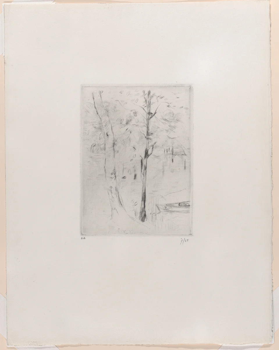 Landscape (Tree-trunks near a River) by Berthe Morisot, print, 1888