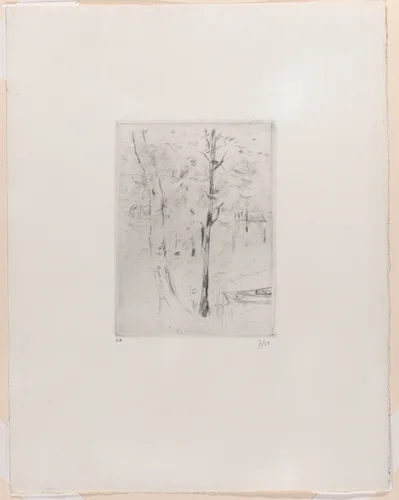 Landscape (Tree-trunks near a River) by Berthe Morisot, print, 1888