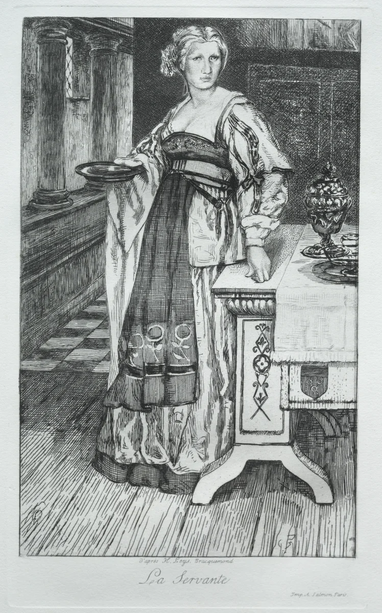 The Maidservant, after H. Leys by Félix Bracquemond, print, 1868