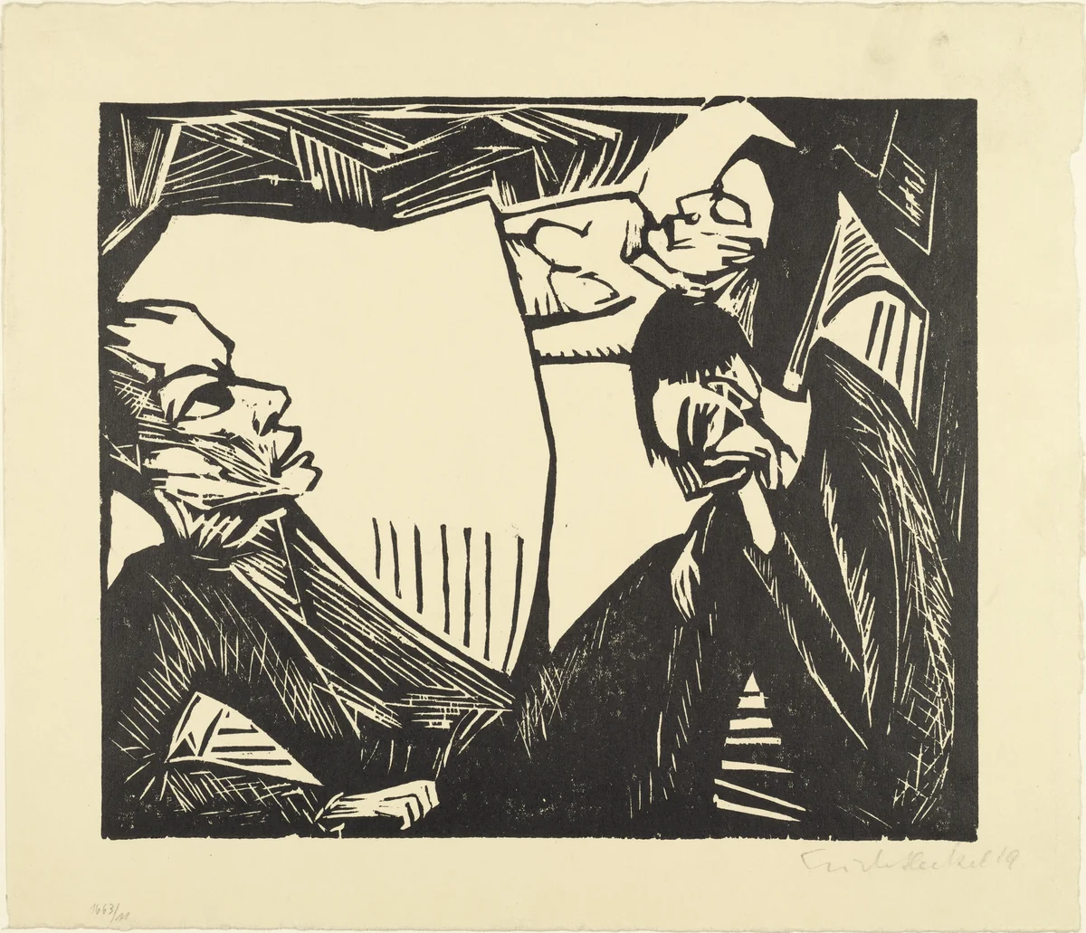 The Dead Woman (Die Tote) for the portfolio Die Schaffenden, 2, no. 2 by Erich Heckel, print, 1912