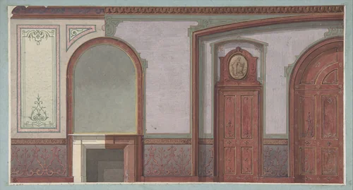 Design for Painted Wall Paneling, Deepdene, Dorking, Surrey by Jules-Edmond-Charles Lachaise, drawing, 1875-1879