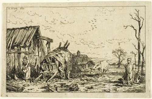 Landscape with Unhitched Cart by Charles-Émile Jacque, print, 1844