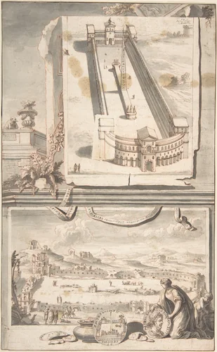 Reconstruction of the Circus of Caracalla (above) and a View of the Ruins (below) by Jan Goeree, drawing, 1690-1704