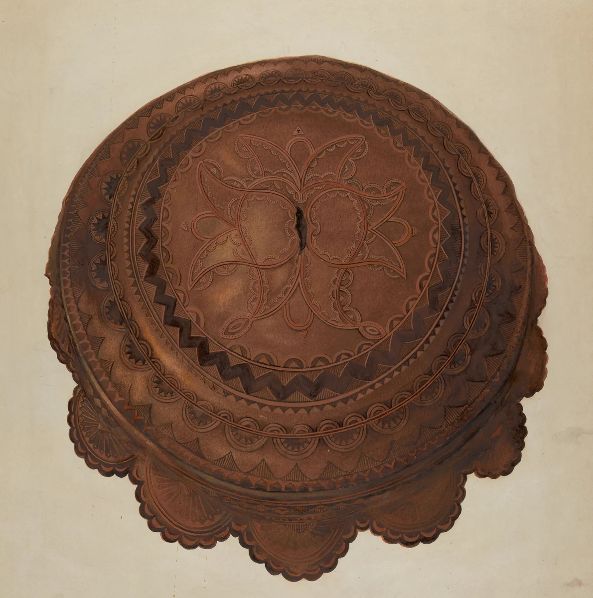 Tooled Leather Cover for Baptismal Font by Gerald Transpota, index of american design, 1936