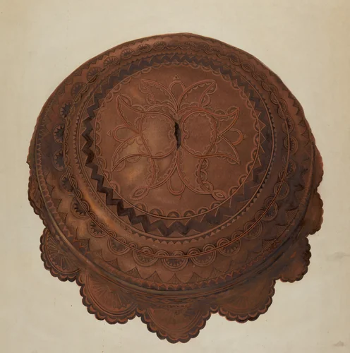 Tooled Leather Cover for Baptismal Font by Gerald Transpota, index of american design, 1936