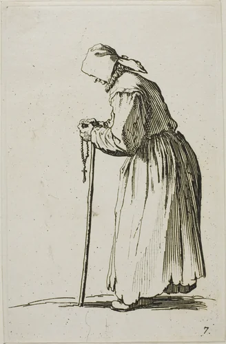 Woman Beggar with a Rosary, plate seven from The Beggars by Jacques Callot, print, 1617-1627
