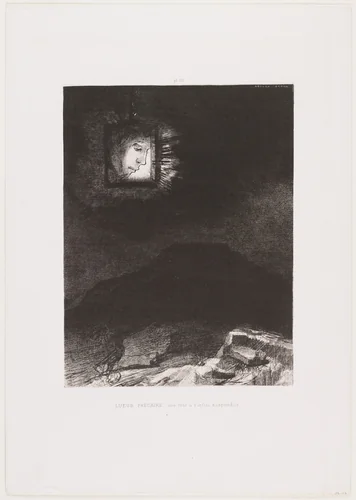 Precarious Glimmering, a Head Suspended in Infinity (Lueur précaire, une tête a l'infini suspendue) from Dreams (Songes) by Odilon Redon, print, 1891