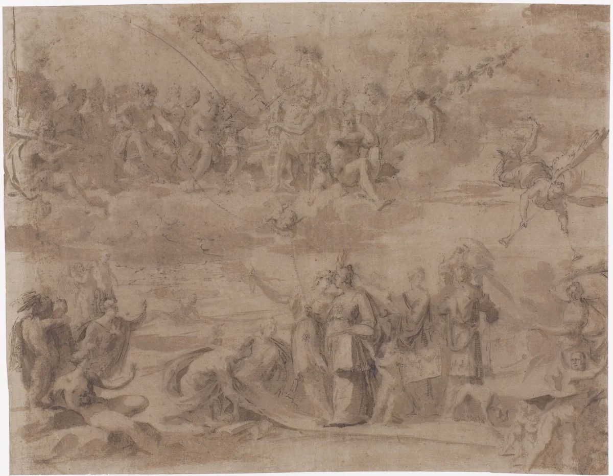 Allegorische voorstelling by Unknown, drawing, 1562-1616