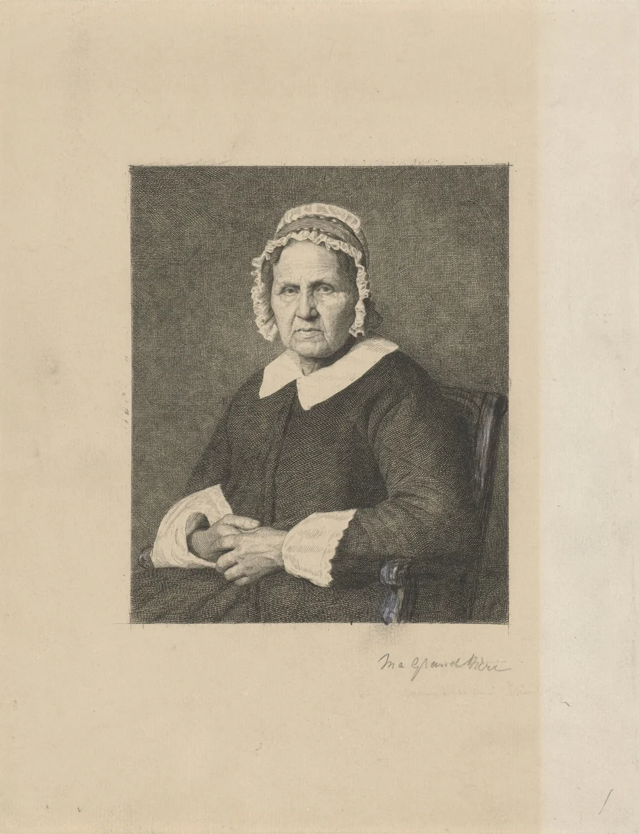 Portret van de grootmoeder van beeldhouwer Ferdinand Leenhoff, Suzanna Leenhoff-van Anholt by Ferdinand Leenhoff, print, 1851-1893
