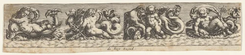 Frieze with Sea Monsters by Johann Theodor de Bry, print, 1580-1600