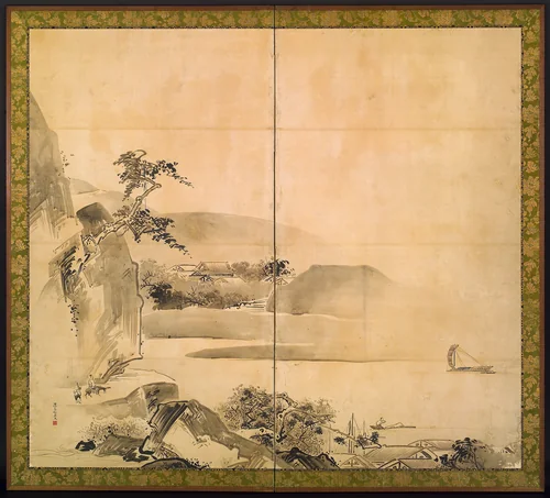 Landscape by Watanabe Shikō (渡辺始興), painting, 1700-1750