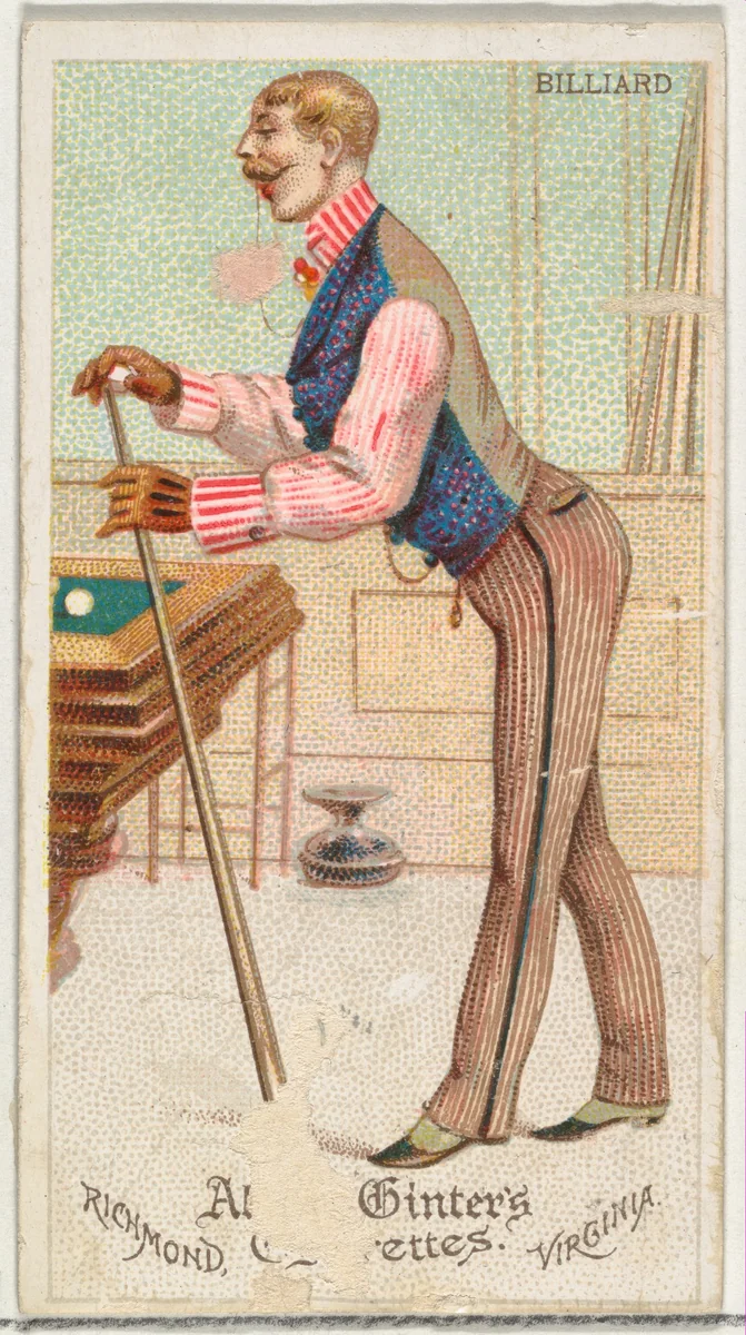 Billiard, from World's Dudes series (N31) for Allen & Ginter Cigarettes by Allen & Ginter, print, 1888